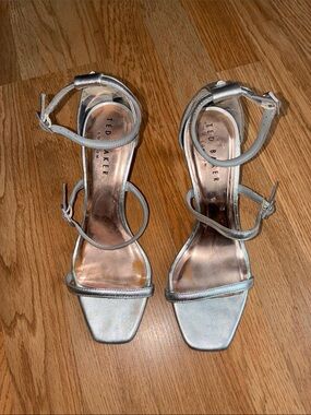 Ted Baker Metallic Silver Strappy Block Heel Sandals